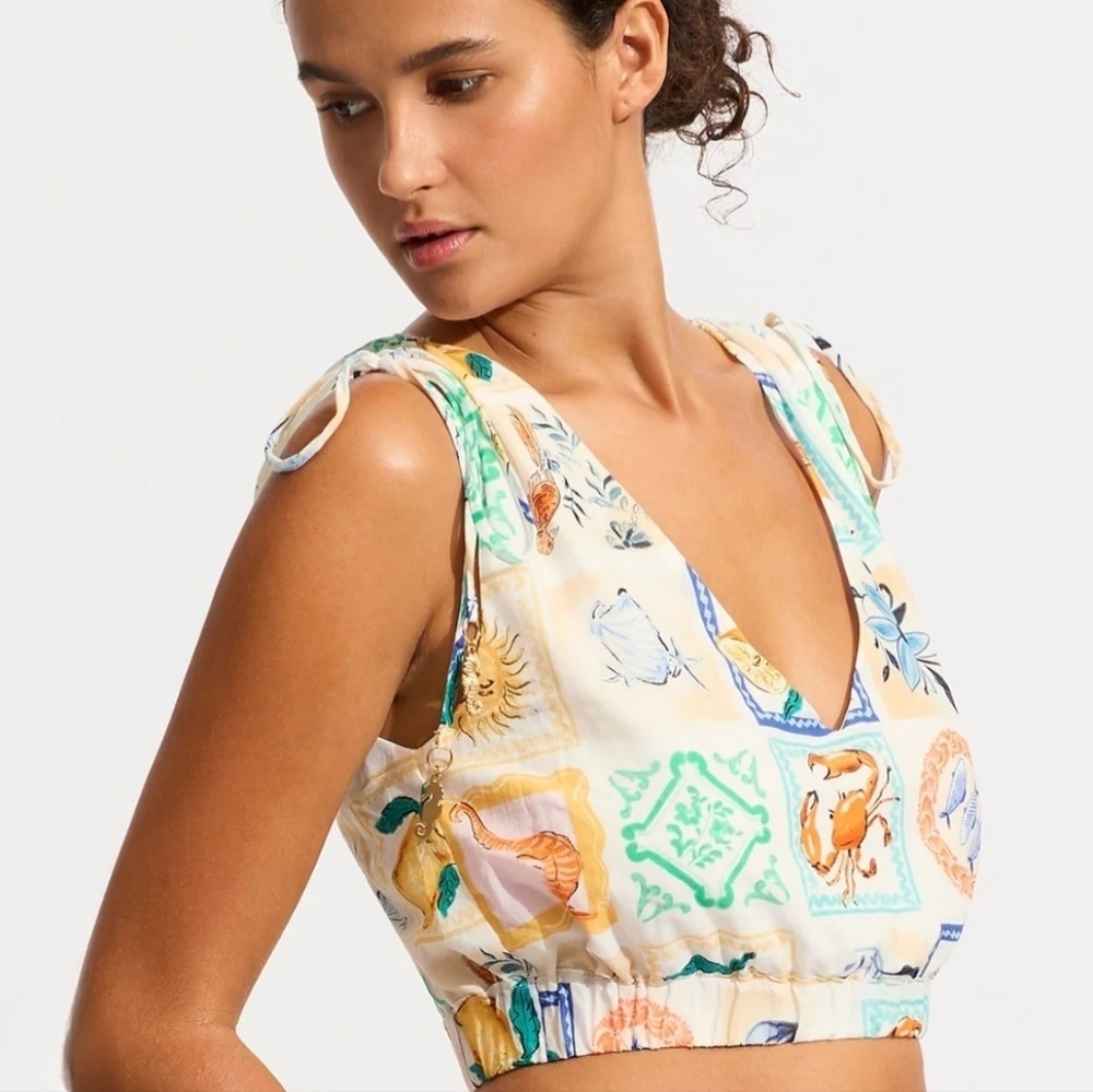 Seafolly Wish You Were Here Crop Top M